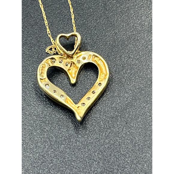 JWBR Vintage 10K Yellow Gold and Diamond Open Heart Love Pendant Necklace - Picture 8 of 12